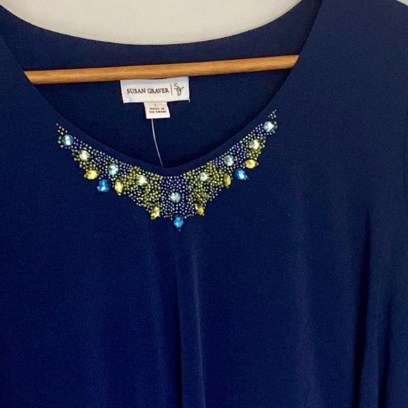 Susan Graver New with tags Liquid Knit Tiered Embellished Top blue large - Picture 5 of 10